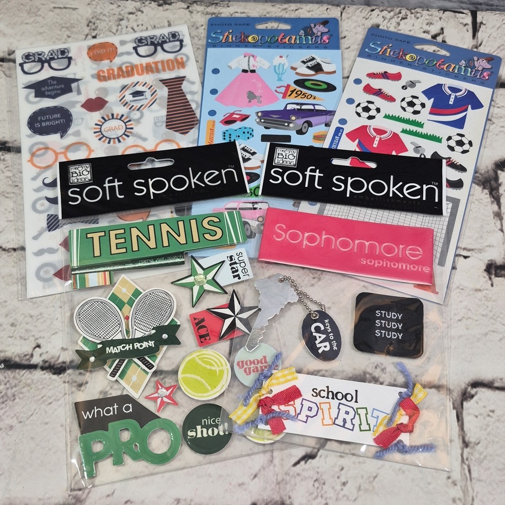Scrapbooking Stickers Lot Retro 50s High School Sports Graduation Lot Of 5 packs